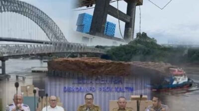 Pemeriksaan Pasca Tabrakan Kapal Tongkang, Jembatan Mahakam I Ditutup Total.